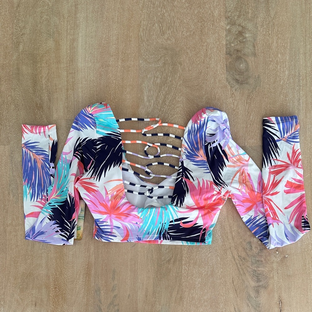 Hobie Tropical Print Swim Crop Top - Picture 3 of 3